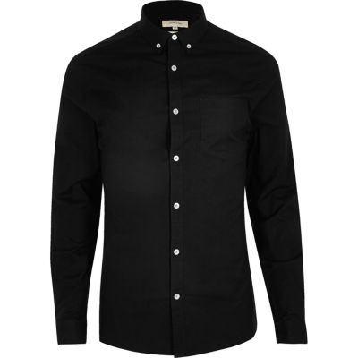 Black casual skinny fit Oxford shirt